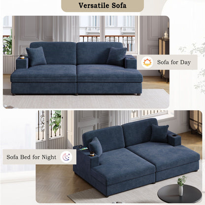 Oversized Loveseat Chaise With 2 USB Ports, 2 Cup Holders And 2 Throw Pillows Hearth and Haven
