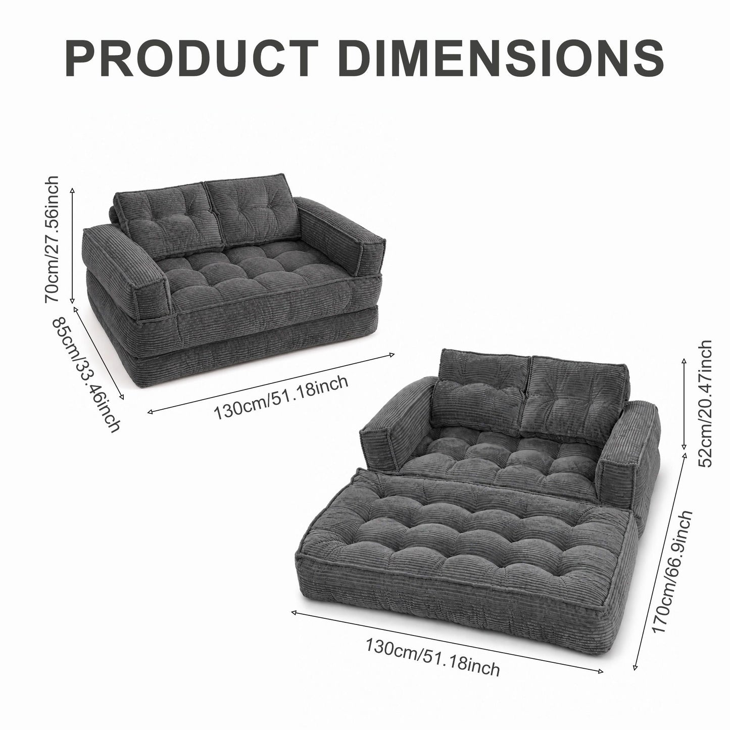 2 Seater Modular Corduroy Sofa With Chaise Lounge For Living Room Home Essentials