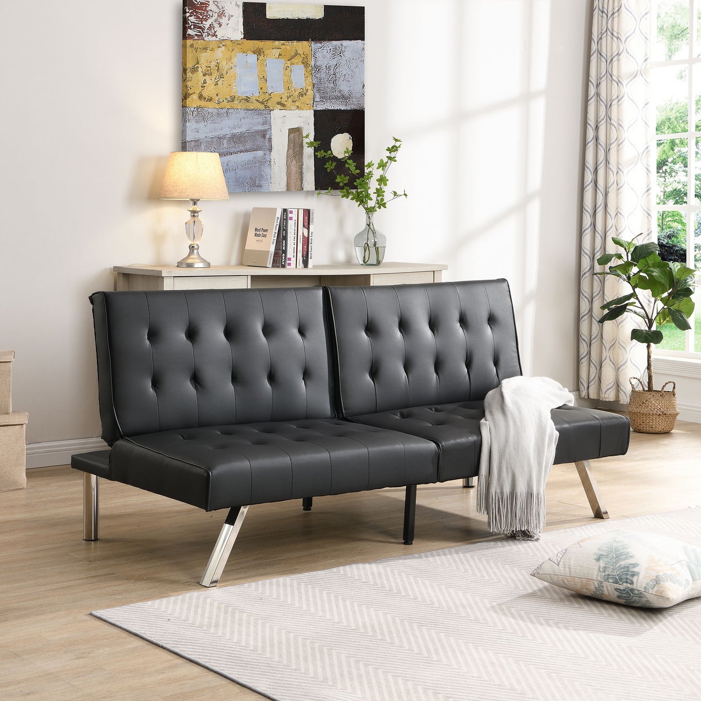 Contemporary Wood Frame Sofa Bed With Stainless Legs - Black Home Essentials