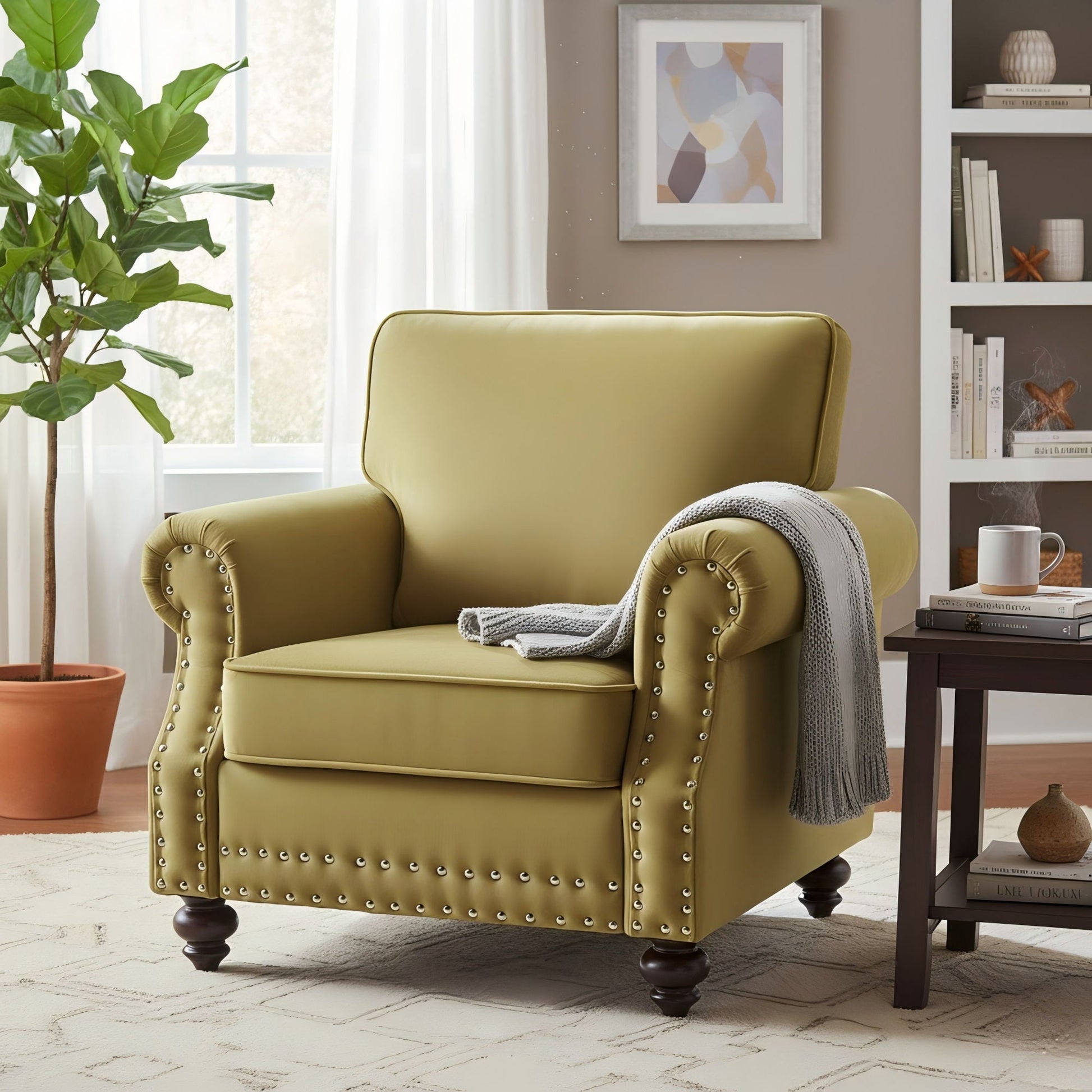 Upholstered Accent Armchair With Turned Legs For Living Room US Pride