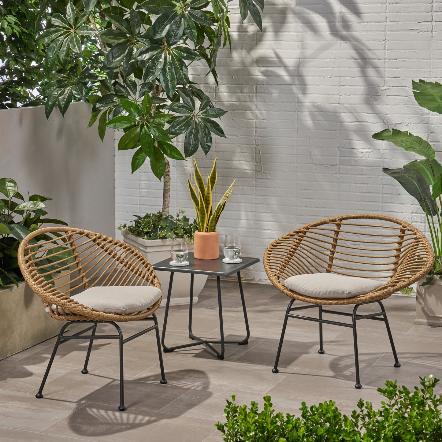 Cordella - Outdoor Woven Wicker Chairs With Cushions, (Set of 2) Noble House