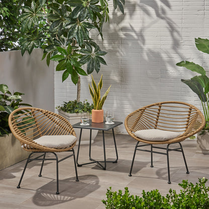 Cordella - Outdoor Woven Wicker Chairs With Cushions, (Set of 2) Noble House