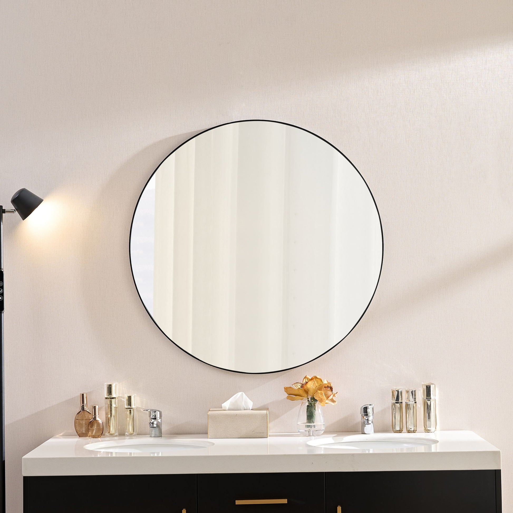 Wall Circular Framed Vanity Mirror For Bathroom, Living Room Decor - Black Daily Nest