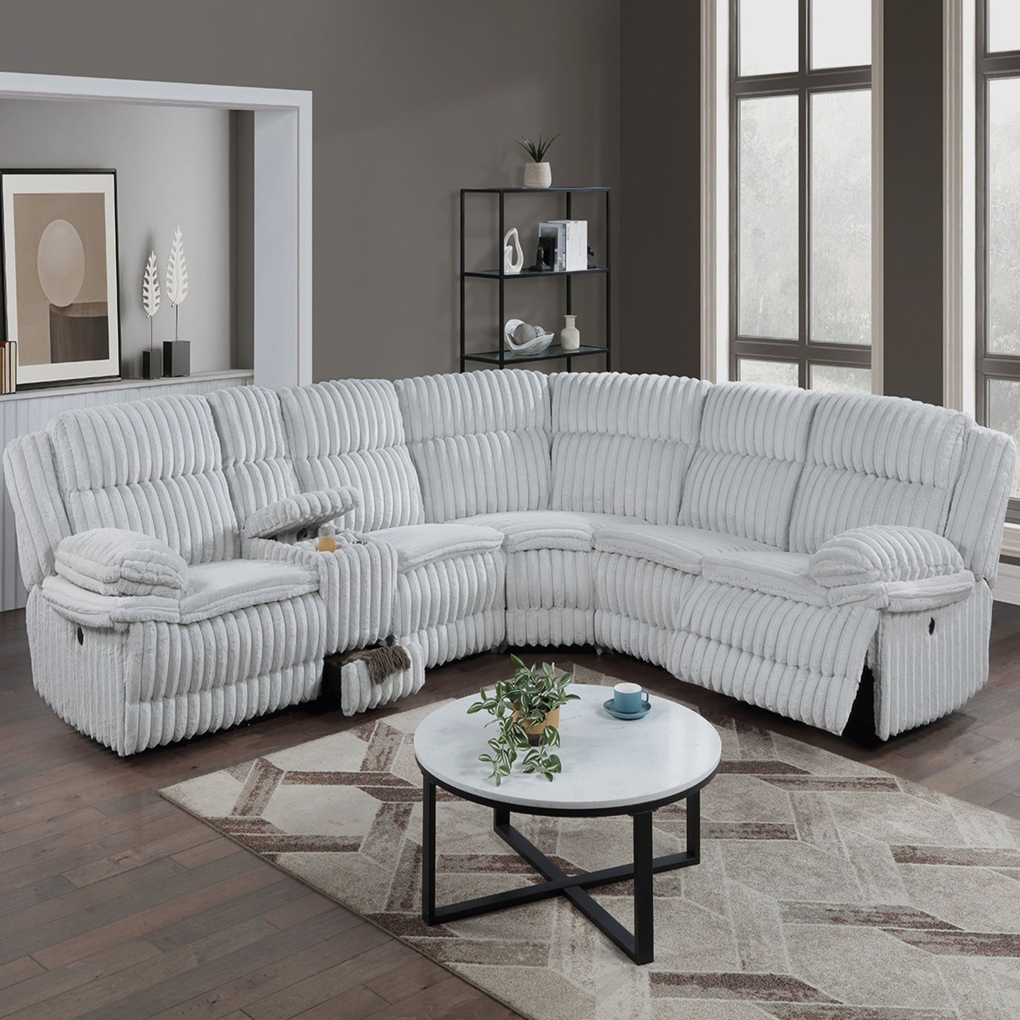 U-Shaped Sectional Sofa With Console Cup Holder, Storage Drawer, Manual Reclining Home Essentials