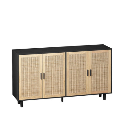 Elegant And Functional 4 Door Rattan Decorative Storage Cabinet Home Essentials