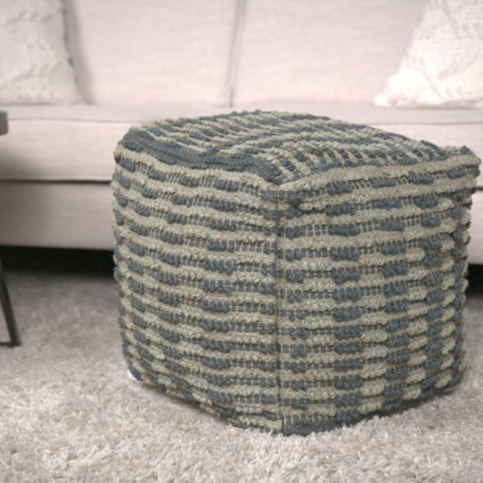 Walle - Fabric Square Pouf Ottoman And Floor Cushion Teal - Blue Home Essentials