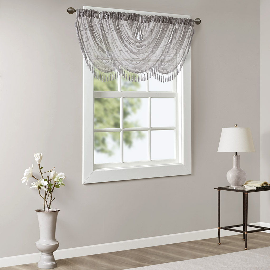 Irina - Diamond Sheer Embroidered Waterfall Valance - Gray