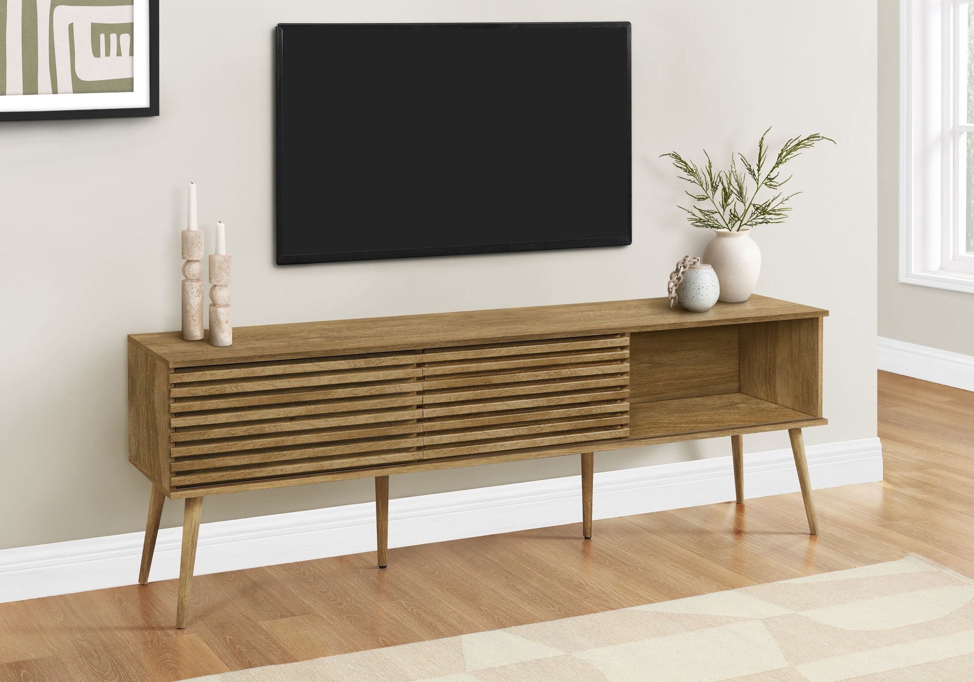 TV Stand, 72 Inch, Media Entertainment Center, Storage Cabinet, Console, Storage Shelves, Contemporary & Modern - Walnut 8th Street