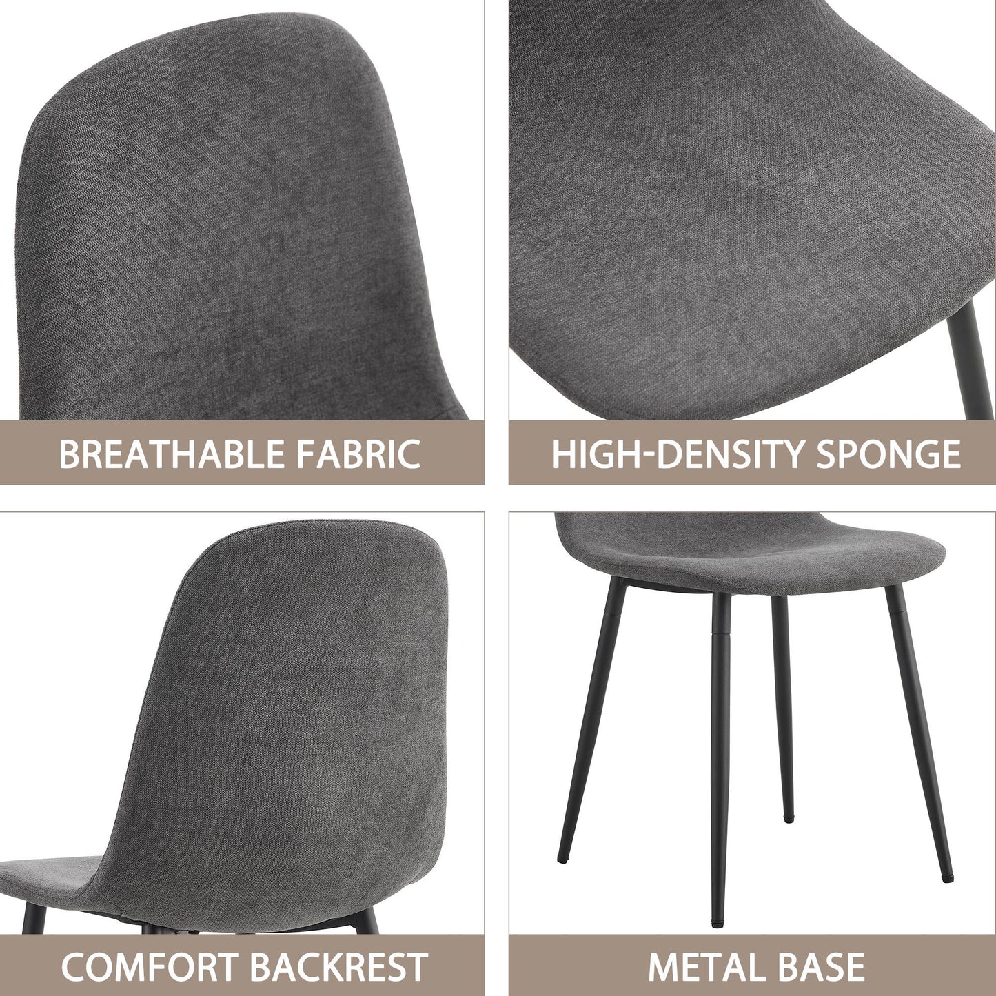 Modern Medieval Style Cushioned Side Chairs Set With Black Metal Legs For Kitchens Home Essentials
