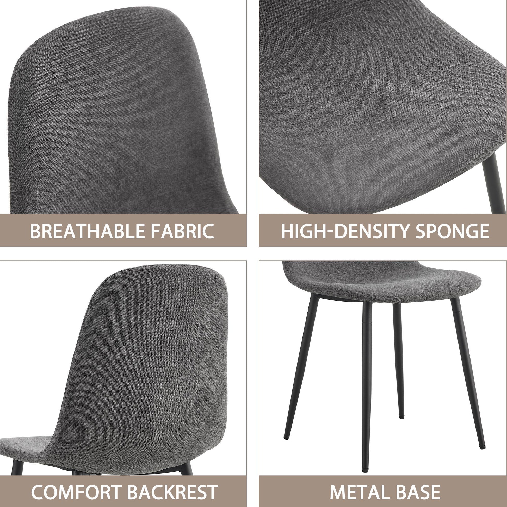 Modern Medieval Style Cushioned Side Chairs Set With Black Metal Legs For Kitchens Home Essentials
