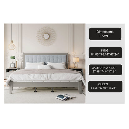 Mid Century Modern Platform Bed With Upholstered Headboard Noble House