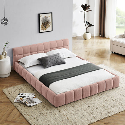 Modern Platform Bed Frame With Thick Chenille Fabric Home Essentials