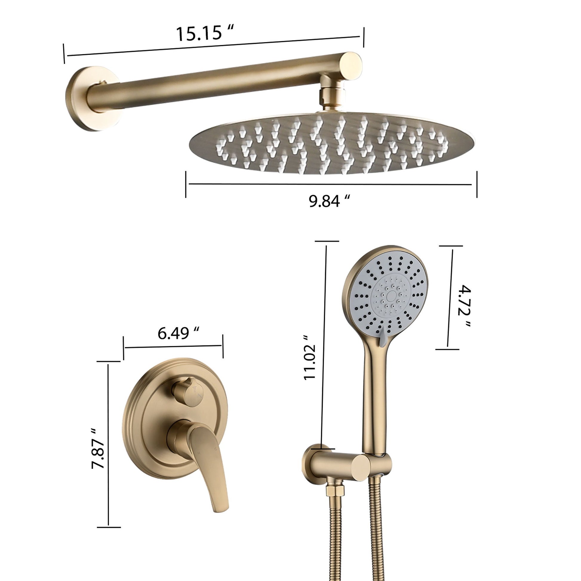 Wall Mounted Shower Set With High Pressure 10" Rain Shower Head And 5 Function Handheld Shower Head Daily Nest