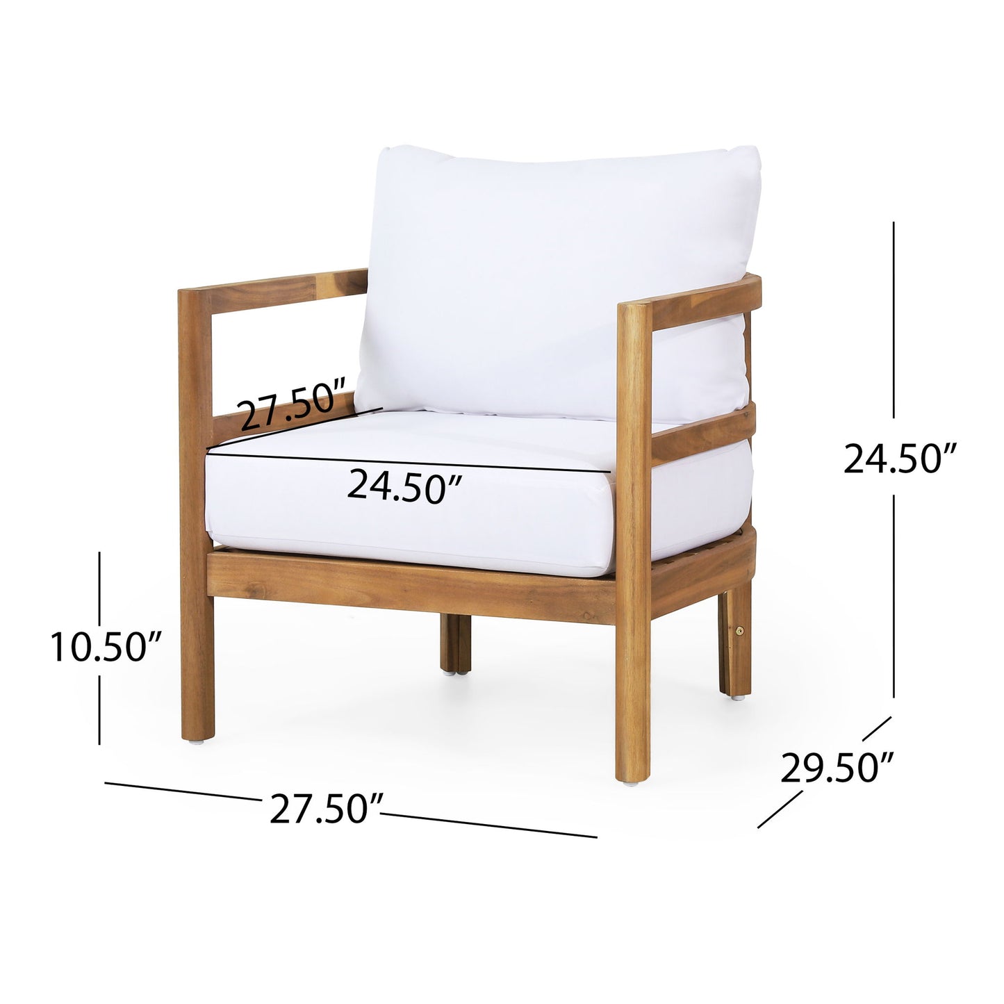 Outdoor Acacia Wood Patio Club Chair, Waterproof Thick Cushion, Deep Seating Noble House
