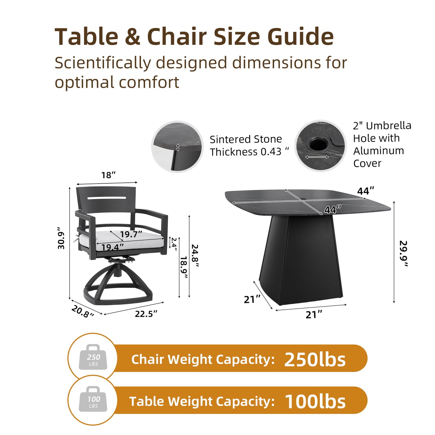 Outdoor Patio Dining Set, Squircle Dining Table, Dining Chairs With Sunbrella Cushions Life Outside