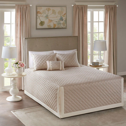 Breanna - Queen 4 Piece Reversible Tailored Bedspread Set - Khaki Madison Park