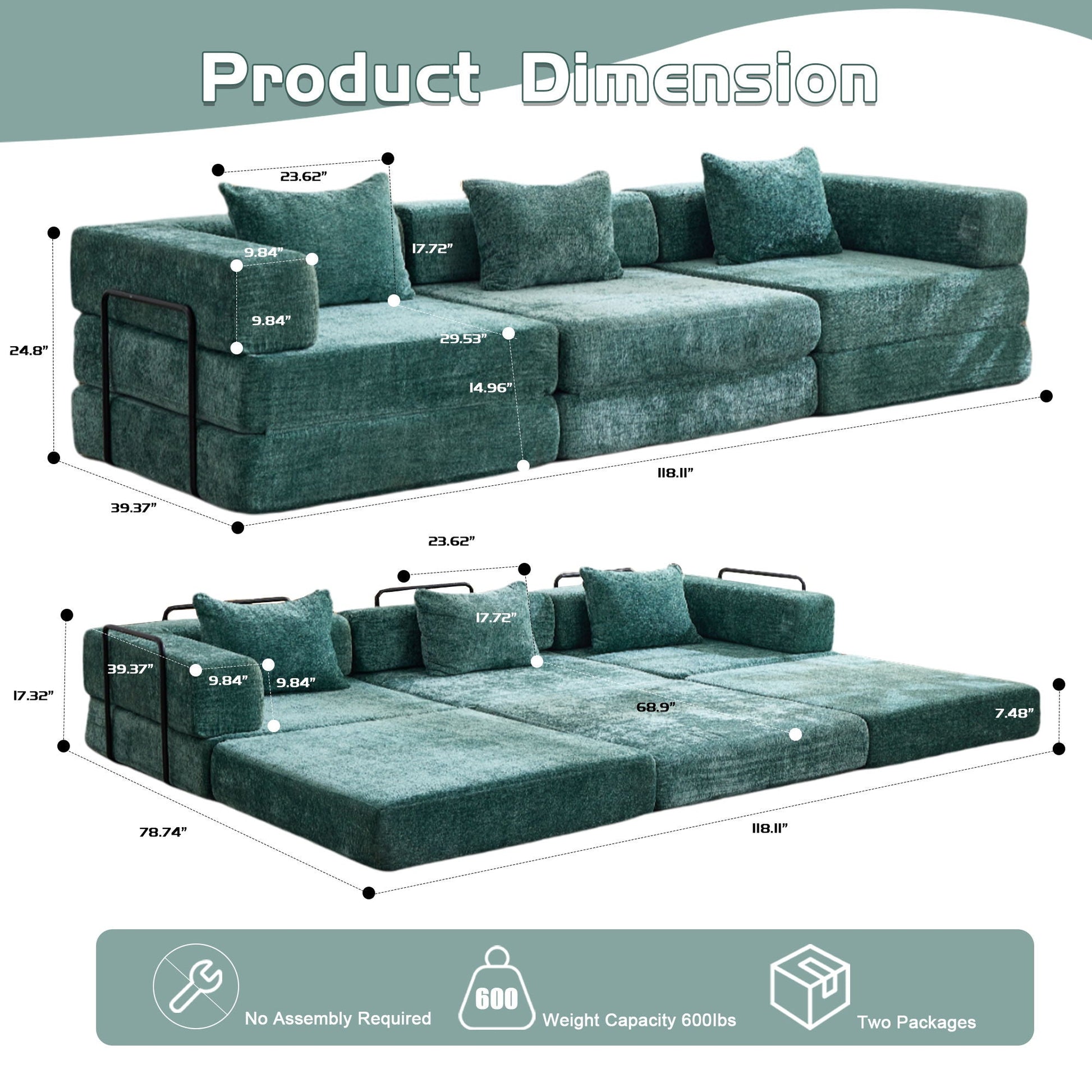 Convertible Floor Sofa Bed, Boneless Modular Sectional Sofa For Living Room Home Essentials