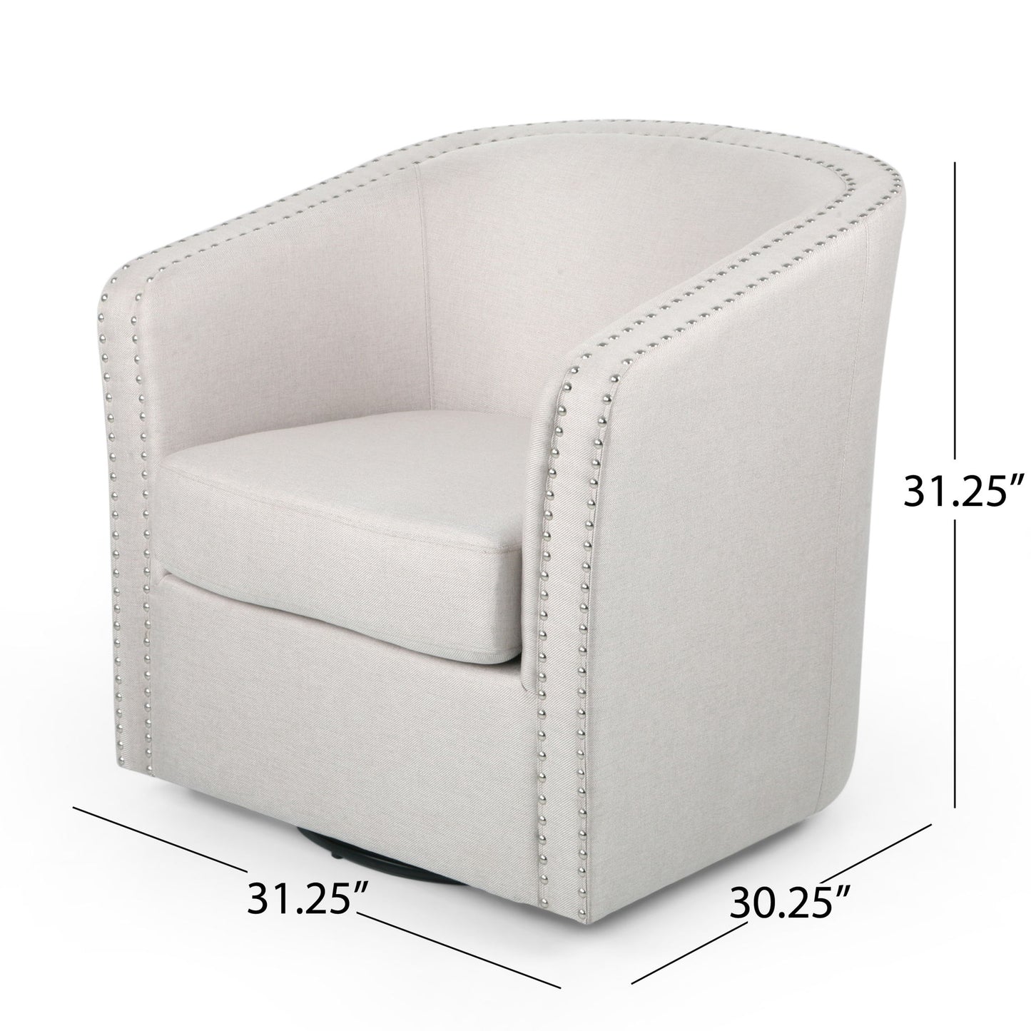 Modern Upholstered Swivel Club Chair With Nailhead Trim Noble House