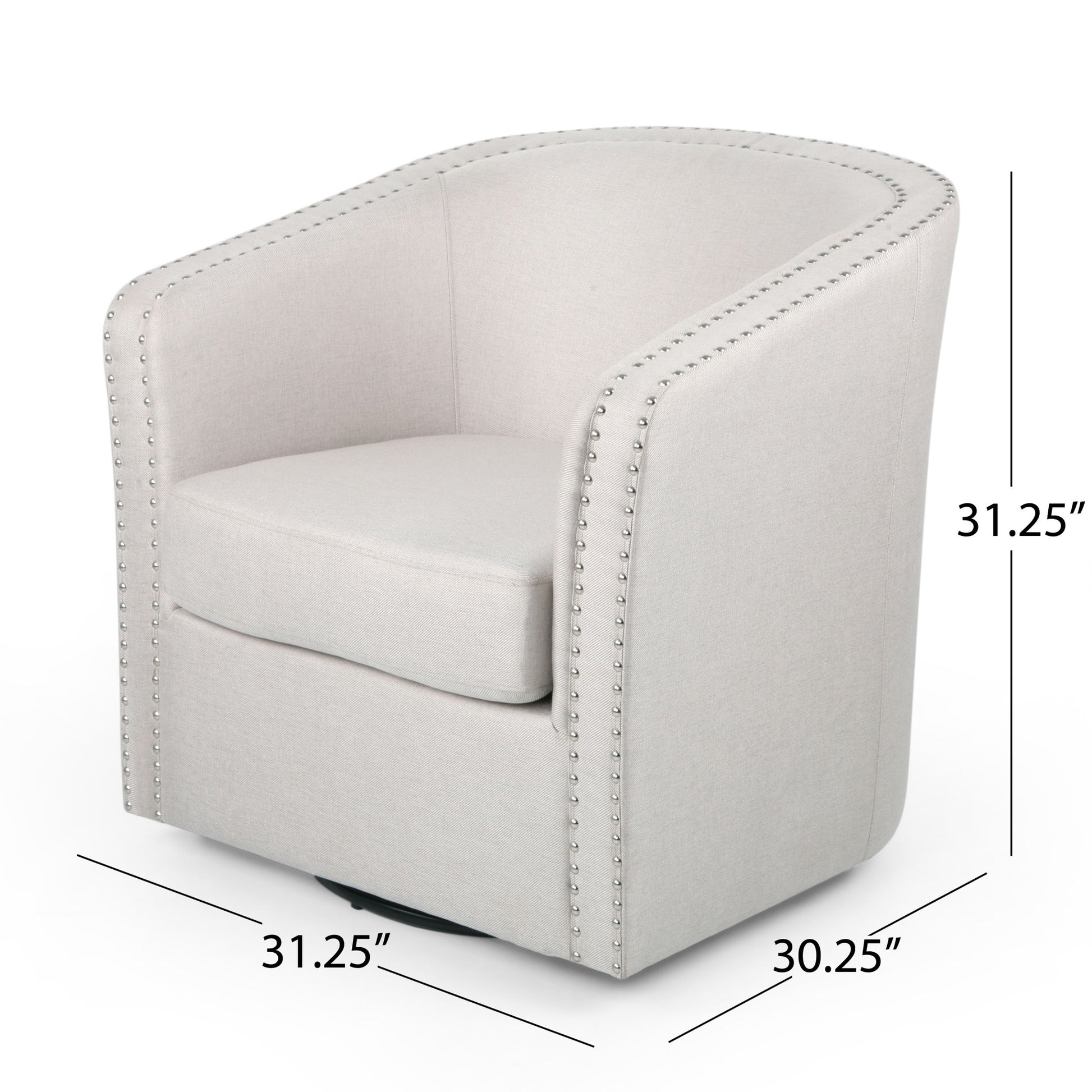 Modern Upholstered Swivel Club Chair With Nailhead Trim Noble House
