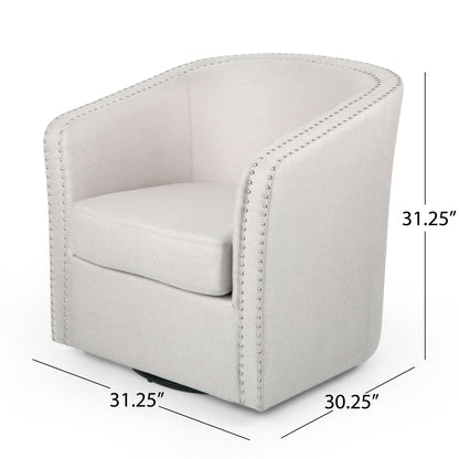 Modern Upholstered Swivel Club Chair With Nailhead Trim Noble House