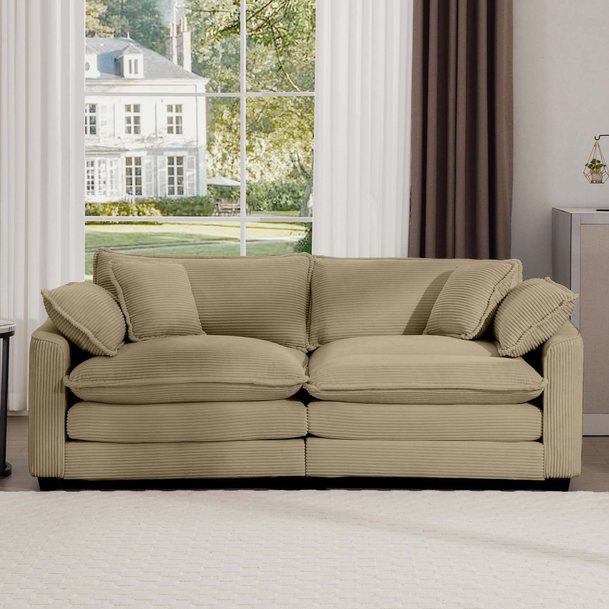 Modern 2 Seater With 4 Pillows, Upholstered Deep Seating Loveseat Home Essentials