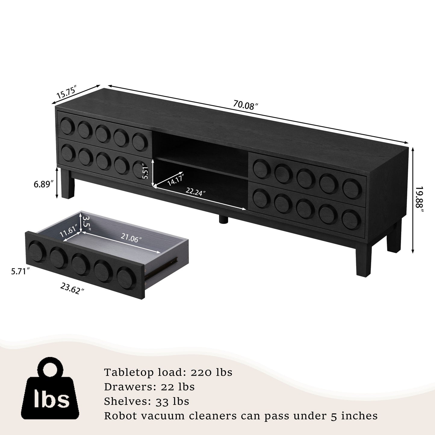 Media Console With 4 Drawers And Cable Management Home Essentials