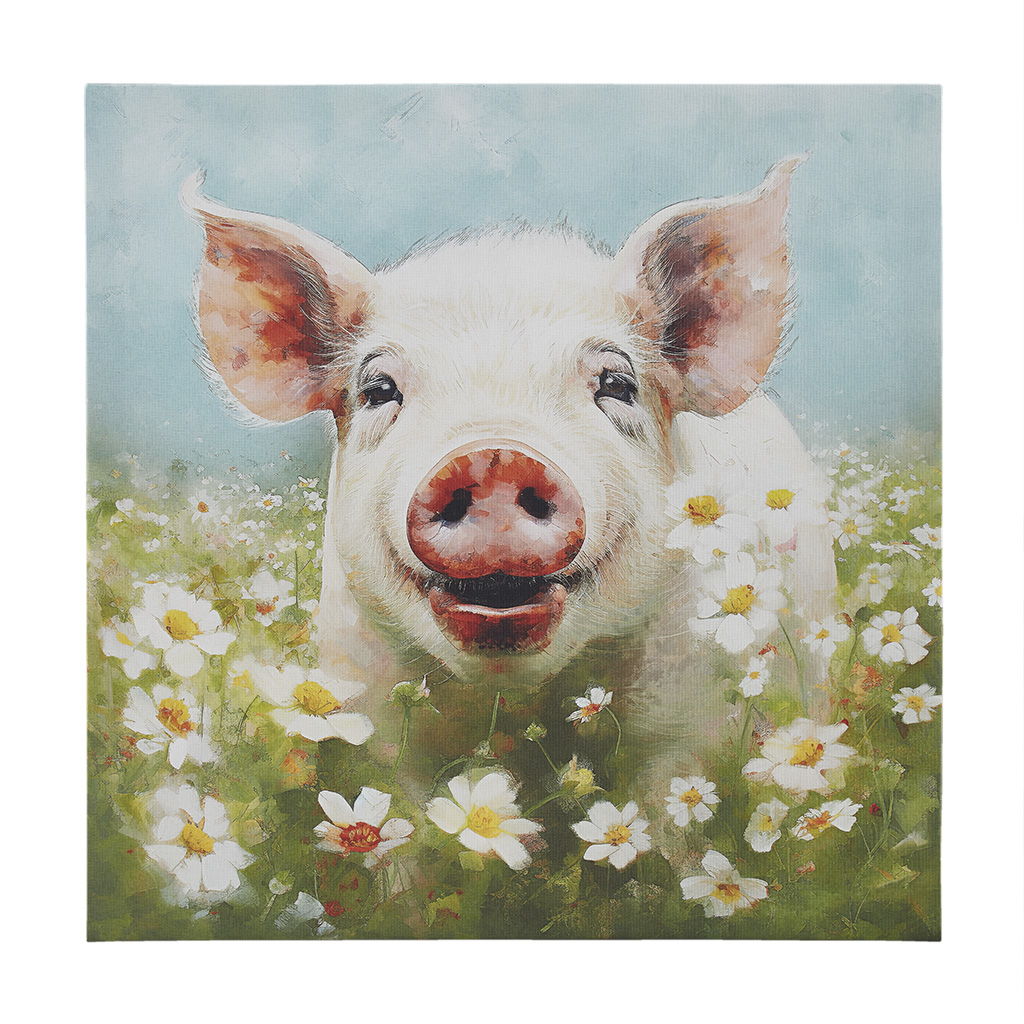 Sunshine Animals - Pig Canvas Wall Art - Green Multi