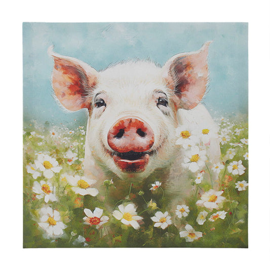 Sunshine Animals - Pig Canvas Wall Art - Green Multi