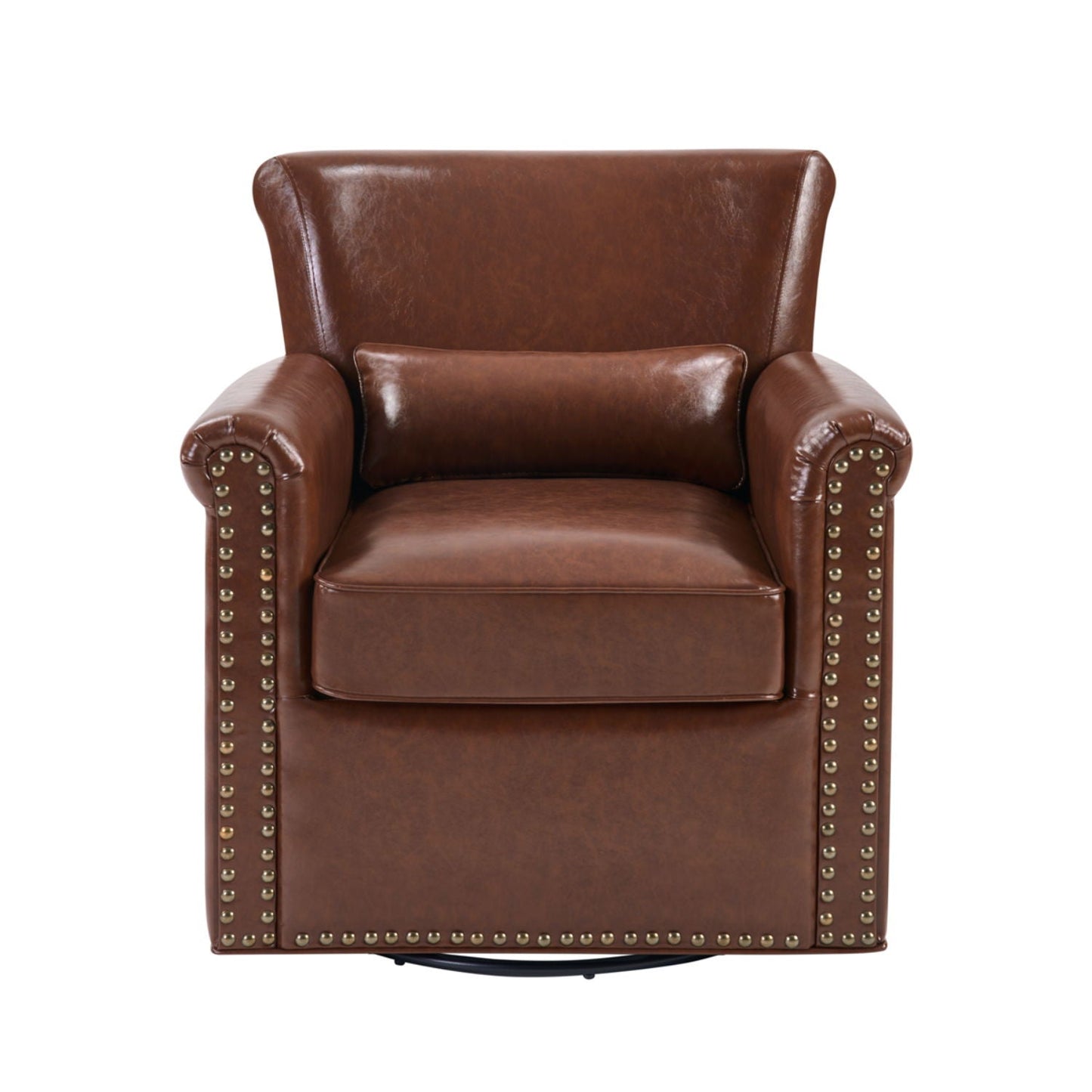 Swivel Accent Chair With Rolled Arm, Sewn Pillow Back, Nailhead Trim For Living Room Noble House
