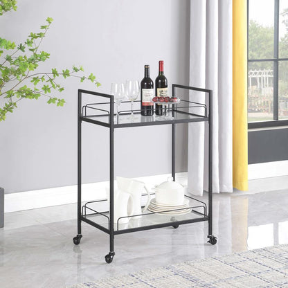 Curltis - 2-Tier Rectangular Glass Shelf Metal Bar Cart - Black CoasterEssence