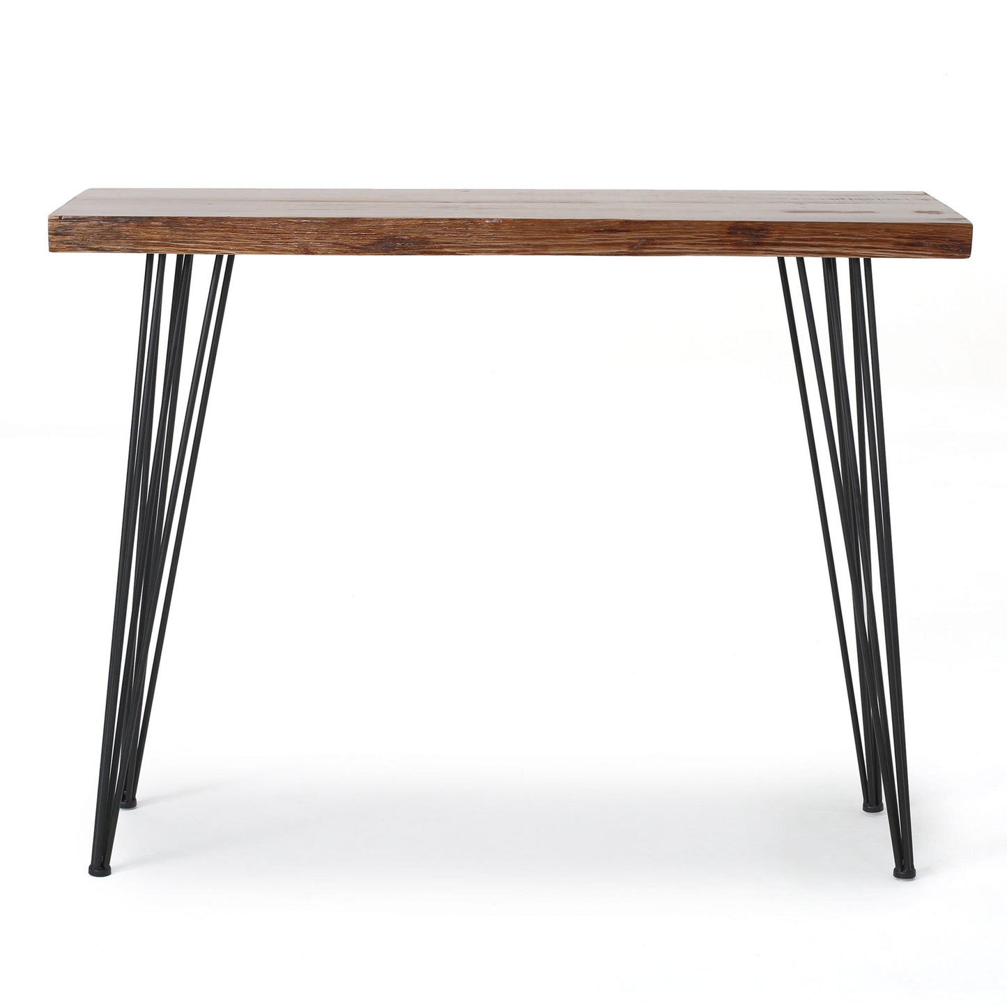 Modern Industrial Breakfast Bar Table, Metal Hairpin Legs & Wood Veneer Top - Natural Noble House