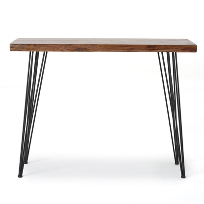 Modern Industrial Breakfast Bar Table, Metal Hairpin Legs & Wood Veneer Top - Natural Noble House
