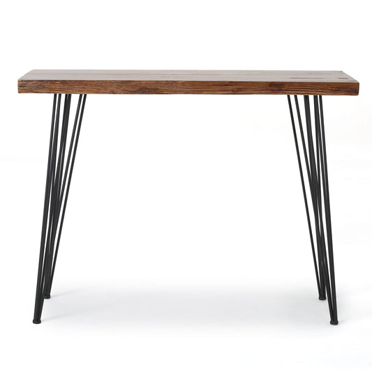 Modern Industrial Breakfast Bar Table, Metal Hairpin Legs & Wood Veneer Top - Natural Noble House