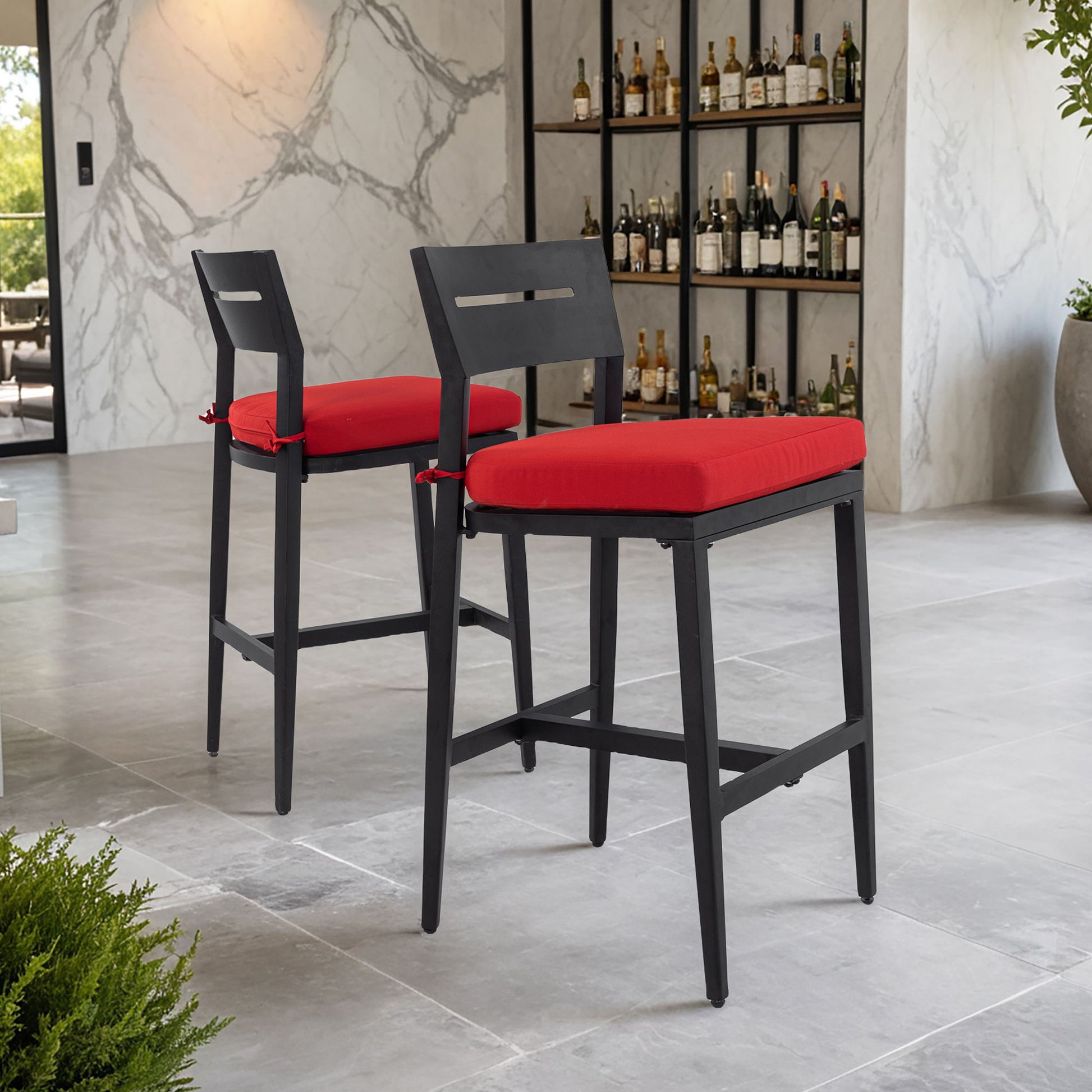 Modern Outdoor Bar Stools With Backrest And Footrest (Set of 2) Life Outside