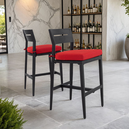 Modern Outdoor Bar Stools With Backrest And Footrest (Set of 2) Life Outside