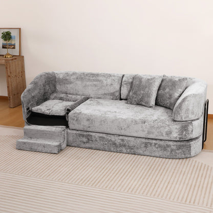3 Seater Sofa With Built In Pet Bed Nook, Curved Design And 2 Throw Pillows Home Essentials
