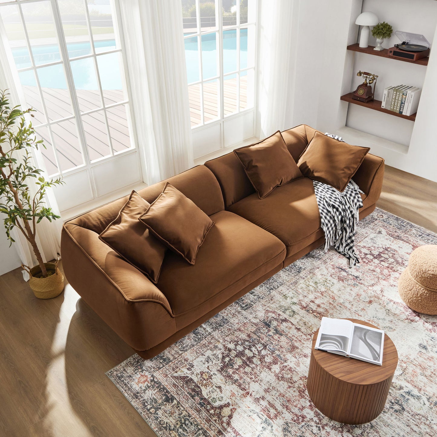 Nordic Modern Sofa With Removable Pillowcase, High Density Sponge Filling, 4 Throw Pillows Home Essentials
