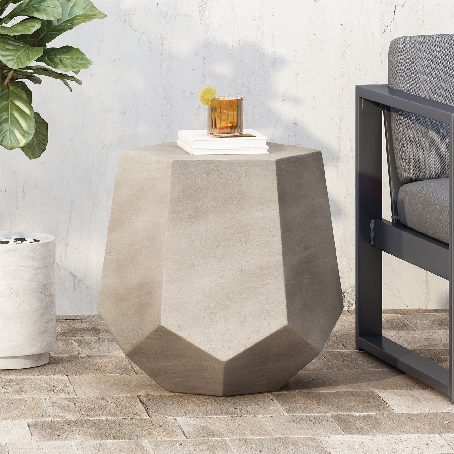Outdoor Calgary Side Table - Light Gray Noble House