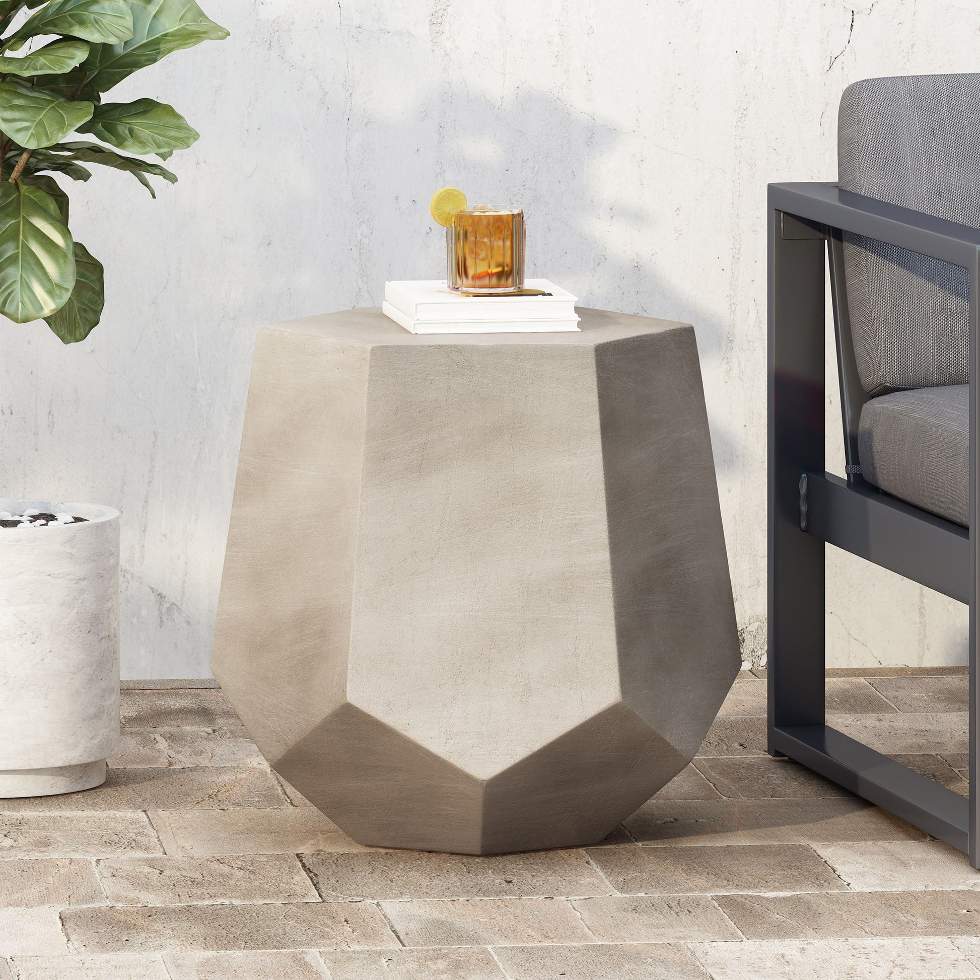 Outdoor Calgary Side Table - Light Gray Noble House