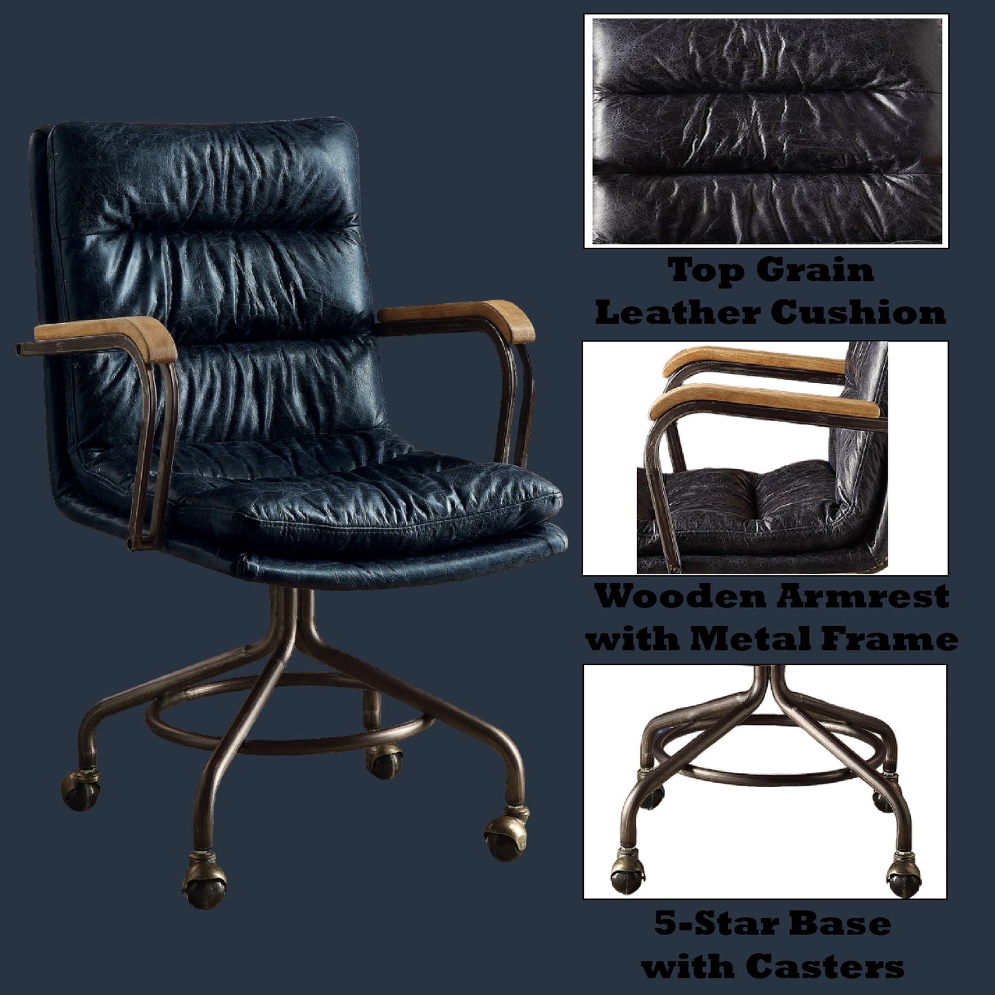 Harith - Retro Top Grain Leather Office Chair Acme