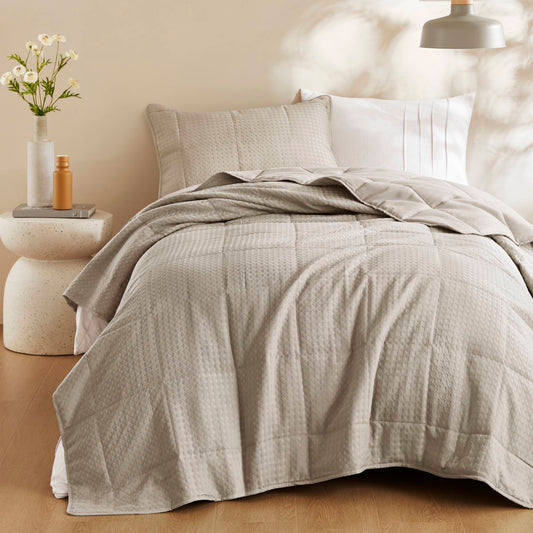 Mina - Twin/Twin Long Waffle Weave Textured Quilt Set - Neutral Super Listing