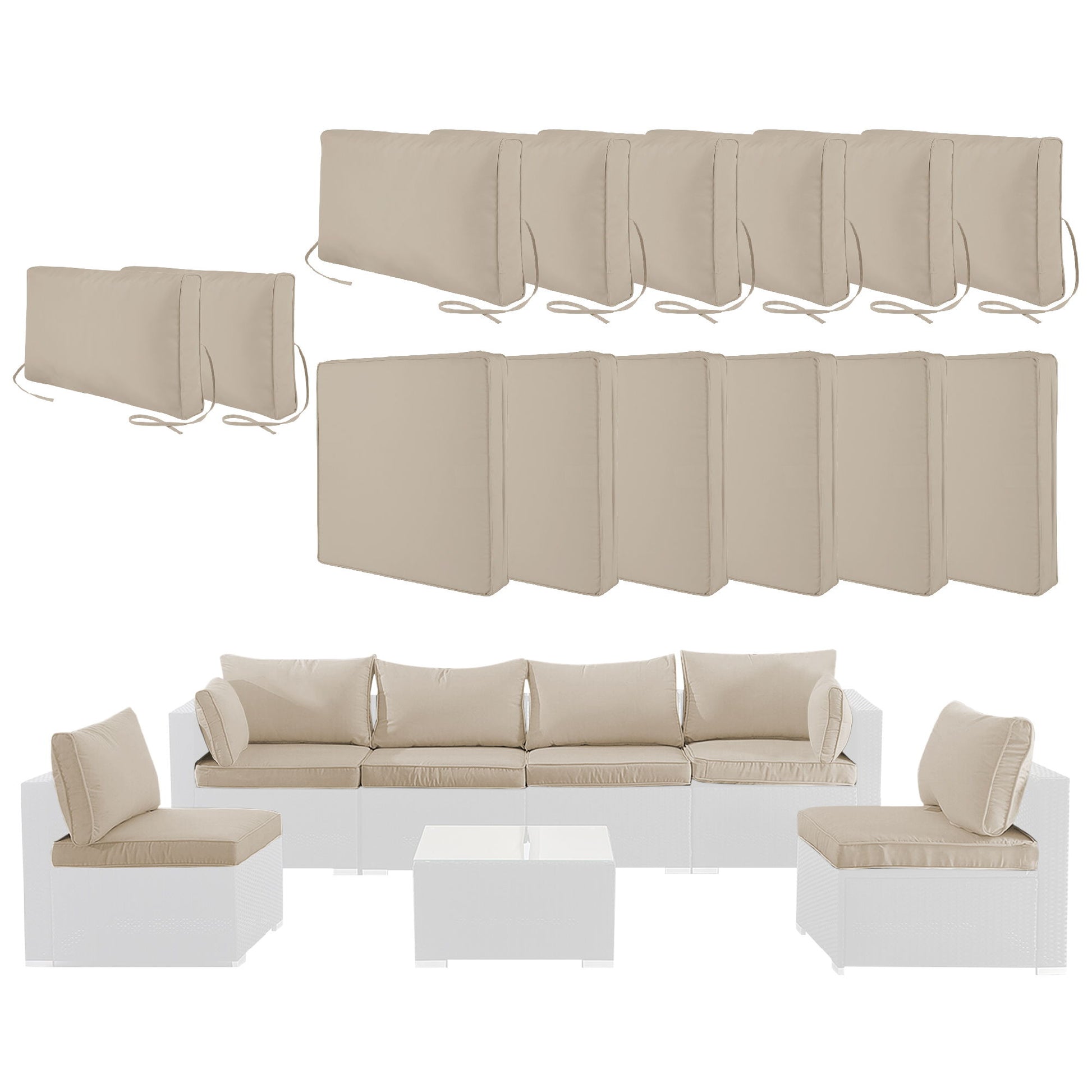 Cushion Covers For 7 Piece Wicker Sectional Sofa, 14 Pack Seat And Back Slipcovers With Zipper Home Essentials