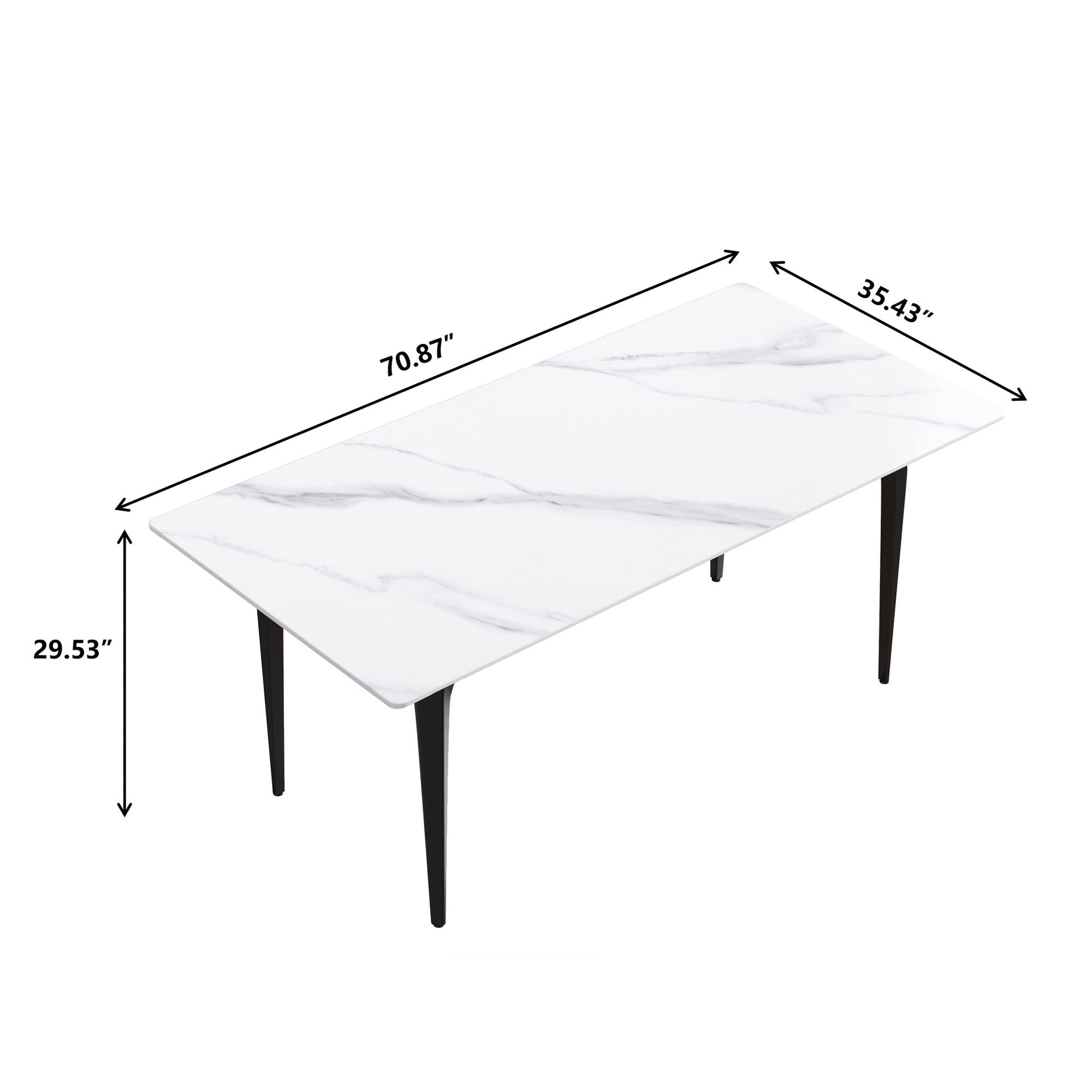 70.87" Modern Artificial Stone White Straight Edge Black Metal Leg Dining Table, Can Accommodate 6-8 People - White / Black Home Essentials
