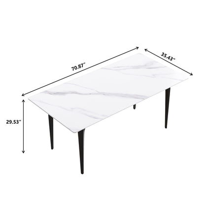 70.87" Modern Artificial Stone White Straight Edge Black Metal Leg Dining Table, Can Accommodate 6-8 People - White / Black Home Essentials