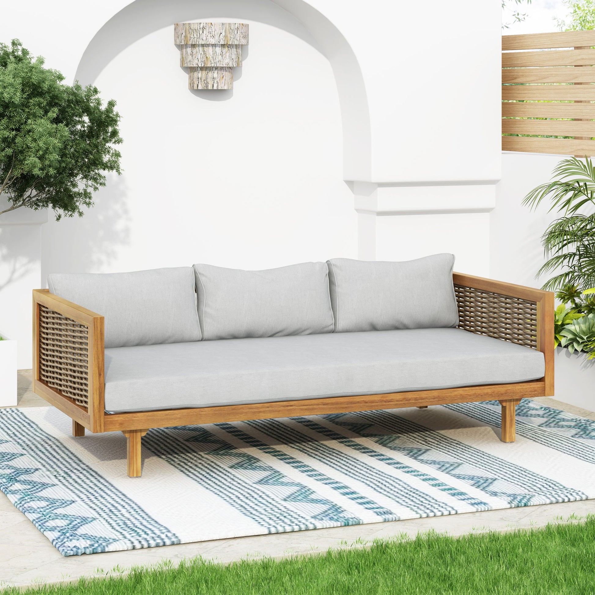 Claremont - 3 Seater Daybed Teak Acacia Wood Water Resistant Cushions Noble House