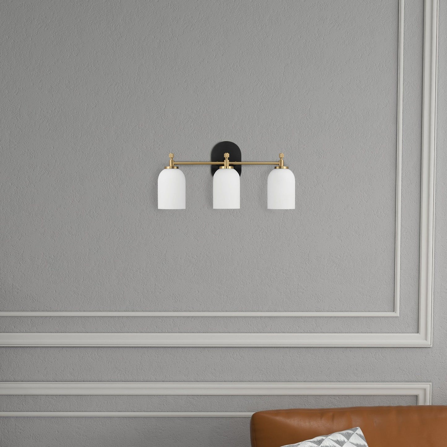 Meadows - 3 Lights Vanity Brush Bathroom Wall Light For Bathroom Over Mirror - Black / Gold / White Ashcroft Furniture