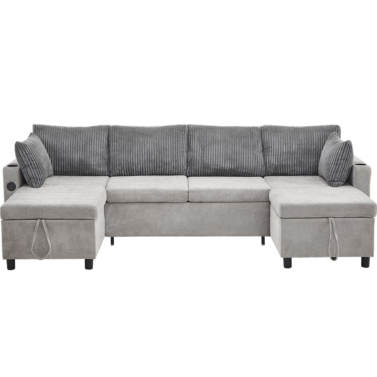 Sectional Sofa Bed With Pull Out Sleeper, USB Ports, Cup Holders Hearth and Haven
