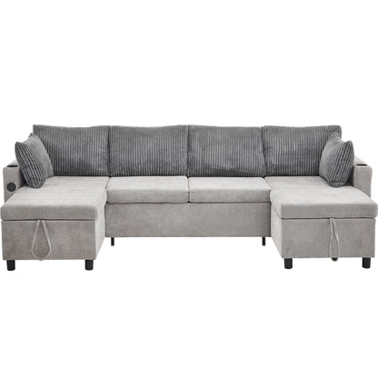 Sectional Sofa Bed With Pull Out Sleeper, USB Ports, Cup Holders Hearth and Haven