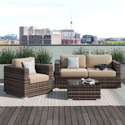 Modern Style Hdpe Wicker Seating Group With Cushions For 3 People In Brown Finish LSI Patio Furniture
