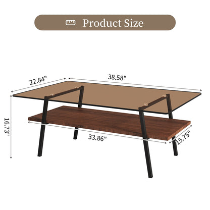 Rectangle Coffee Table, Tempered Glass Tabletop Modern Table For Living Room Home Essentials